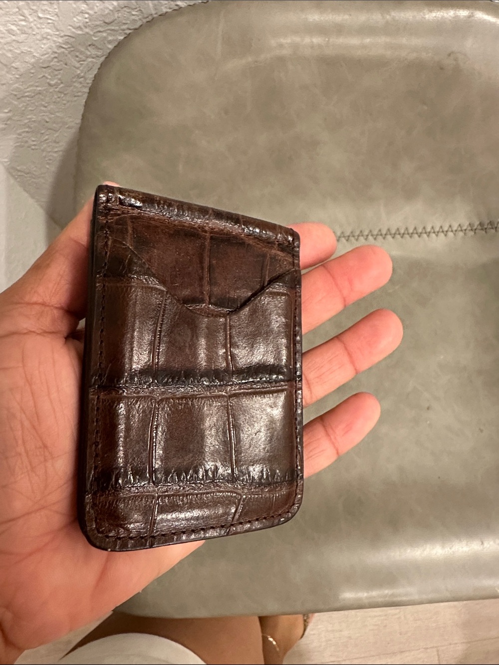 Brown Croc-Embossed Leather Card Holder - Men Accessories